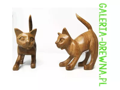 KOT Rzeźba Figurka Drewniana Koty 11x8cm Rękodzieło Suar Dekor Wnętrz