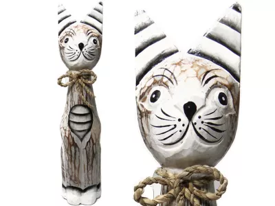 KOT Rzeźba Figurka Drewniana Koty 30cm Rękodzieło Dekor Wnętrz