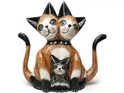 Figurki KOTY Rzeźba z Drewna Rodzina Kotki Rękodzieło