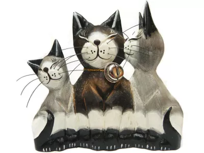 Figurki KOTY Rzeźba z Drewna kpl 3szt Rodzina Kot