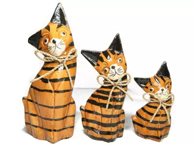 Figurki KOTY Rzeźba z Drewna kpl 3szt do 15cm