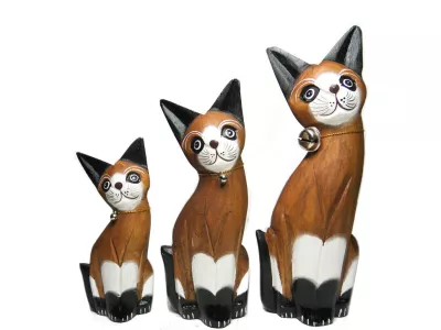 Figurka Koty Rzeźba Drewniana KOT 25/20/15cm kpl z dzwoneczkiem