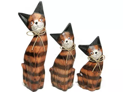 Figurka Koty Rzeźba Drewniana KOT 25/20/15cm kpl
