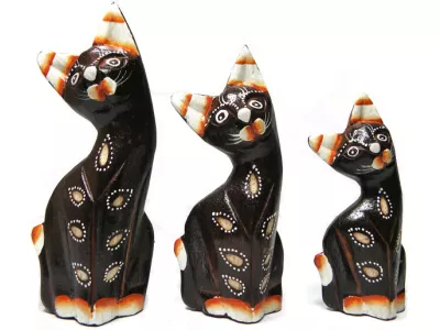 Figurki KOTY Rzeźba z Drewna kpl 3szt do 15cm
