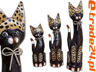 Figurka Koty Rzeźba Drewniana KOT 35/30/25cm komplet