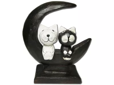 Figurka Koty Rzeźba Drewniana KOT na Księżycu