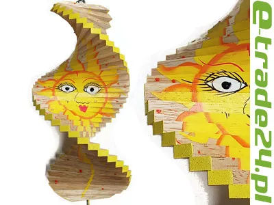 Kręcioł Spiral Wietrzny z Drewna - 30cm Zawieszka wzór SŁOŃCE
