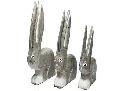 Figurki Rzeźby z Drewna Królik kpl 3szt Króliki