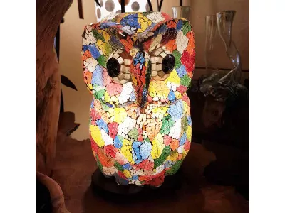 Efektowna LAMPA SOWA Witraż Szkło Kolor 30x19x15cm