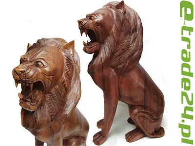Efektowna Rzeźba Figurka LEW Drewno Suar Rękodzieło XL Indonezja