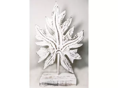 Rzeźba LISĆ z Drewna Rękodzieło Biały Postarzany 46cm