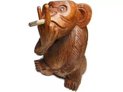 Rzeźba z Drewna Suar Osobliwa MAŁPA Rękodzieło Orient