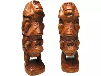 Rzeźba 3 MAŁPY Drewno Suar Rękodzieło Orient 20cm