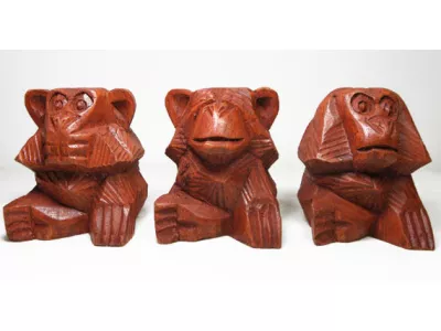Rzeźba 3 MAŁPY Drewno Suar Rękodzieło Orient