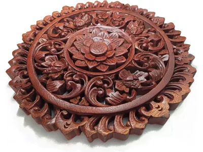 Rzeźba z Drewna Litego MANDALA Ornament Lotos śr. 30cm