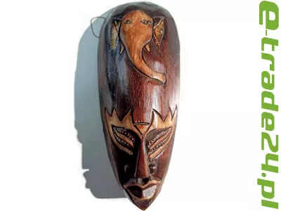 Piękna Rzeźba Maska Drewno Rękodzieło 20cm SŁOŃ