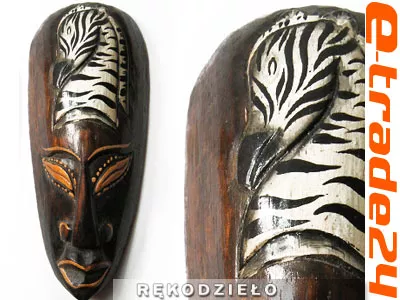 Rzeźba Maska z Drewna Rękodzieło 20cm ZEBRA