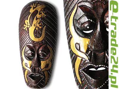 Rzeźba Maska z Drewna z Jaszczurką 30cm Rękodzieło Orient