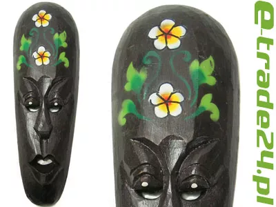 Rzeźba Maska Drewno z Kwiatem - Rękodzieło 30cm