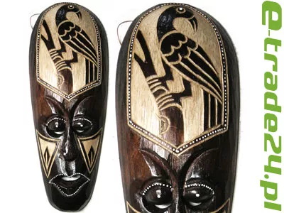 Rzeźba Maska z Drewna Etniczna z Ptakiem 30cm