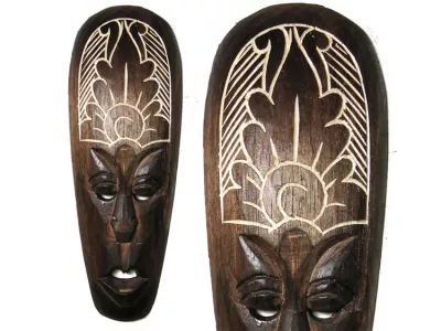 Rzeźba Maska z Drewna Etniczna Orientalna 30cm