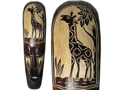 Rzeźba Maska z Drewna z Żyrafą 50cm Rękodzieło