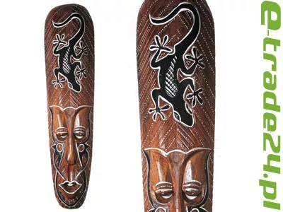 Rzeźba Maska z Drewna z Gekonem 30cm Rękodzieło Orient