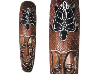 Rzeźba Maska z Drewna z Żółwiem 50cm Rękodzieło Orient