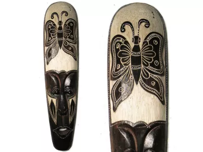 Maska z Drewna z Motylem 50cm Rękodzieło Dekoracja ściany