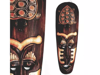 Rzeźba Maska z Drewna z Żółwiem 50cm Rękodzieło Dekoracja ściany