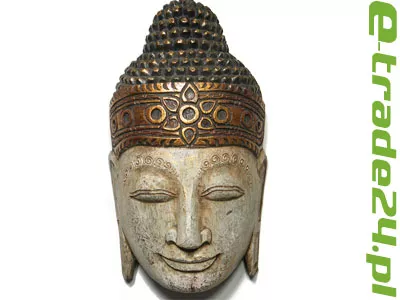 Misterna Rzeźba, Maska - BUDDA - Drewno, Rękodzieło 40cm Krem/Złoty