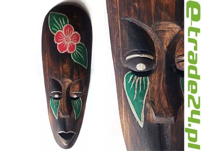 Maska z Drewna z Kwiatem 50cm Rękodzieło Dekoracja ściany