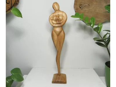 Misterna 80cm RZEŹBA z Drewna Abstrakcja Matka