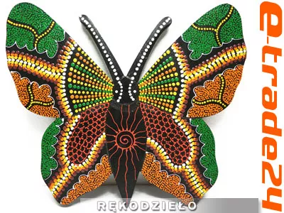 Rzeźba z Drewna Rękodzieło MOTYL 24x21cm Kolorowy MIX