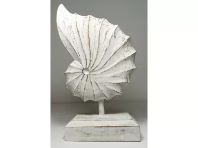 Rzeźba MUSZLA z Drewna Rękodzieło Biały Postarzany 28cm