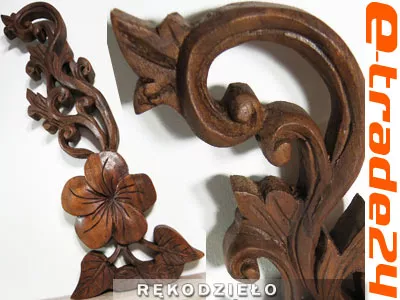 Rzeźba Drewno Panel KWIATY Ornament Rękodzieło 37cm