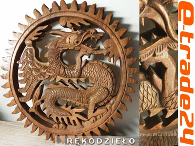 Rzeźba drewno Panel SMOK Rękodzieło Indonezja 30cm