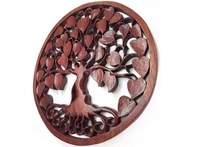 DRZEWO ŻYCIA Misterny Ornament śr. 40cm Rzeźba z Drewna Rękodzieło