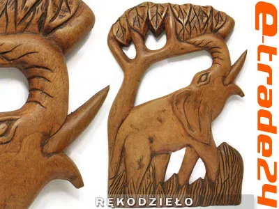 RZEŹBA Panel Afryka SŁOŃ 40x28cm - Rękodzieło