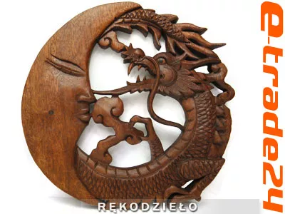 Stylowa Rzeźba z Drewna Panel SMOK Rękodzieło 30cm