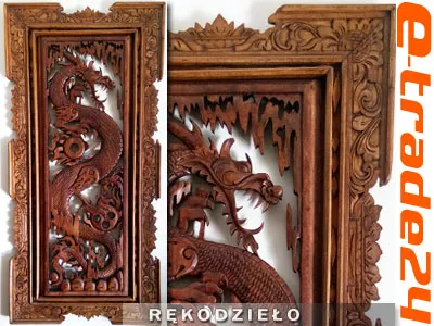 Rzeźba drewno Suar Panel SMOK Rękodzieło 120x60cm w RAMIE