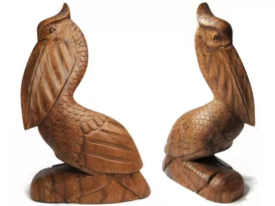 Rzeźba z Drewna Suar PTAK PELIKAN do Domu, Ogrodu 25cm