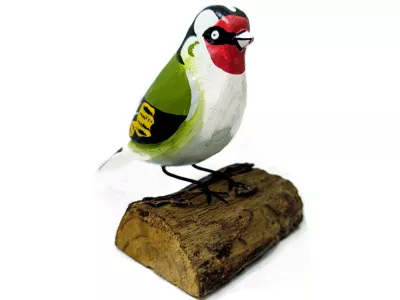 Ptak na Gałęzi z drewna Tekowego Dekoracja Rękodzieło 10cm