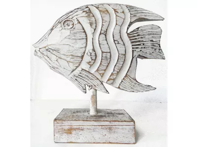 Figurka Rzeźba Drewniana na podstawie RYBA 35cm Rękodzieło Dekor