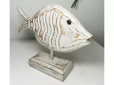 Figurka Rzeźba Drewno RYBA 34cm Rękodzieło Dekor