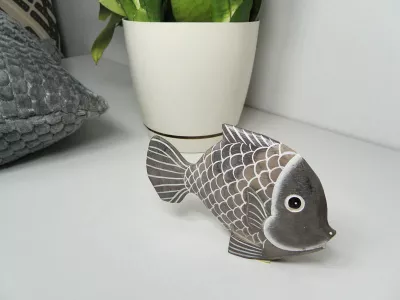 Figurka Rzeźba Drewno RYBA 13x9cm Rękodzieło Dekor