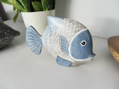 Figurka Rzeźba Drewno RYBA 21x15cm Rękodzieło Dekor