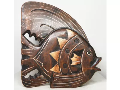 Figurki Rzeźba Drewno RYBA Brązowa 1 szt - 20cm