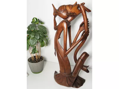 RZEŹBA Drewniana Abstrakcja z Fletem 53cm Rękodzieło Unikat