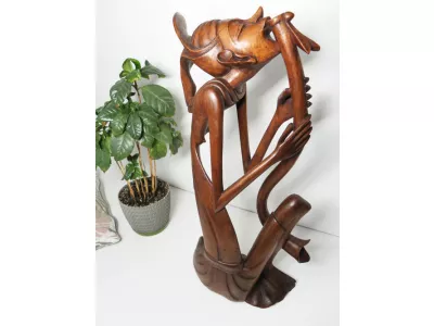 RZEŹBA Drewniana Abstrakcja z Fletem 53cm Rękodzieło Unikat